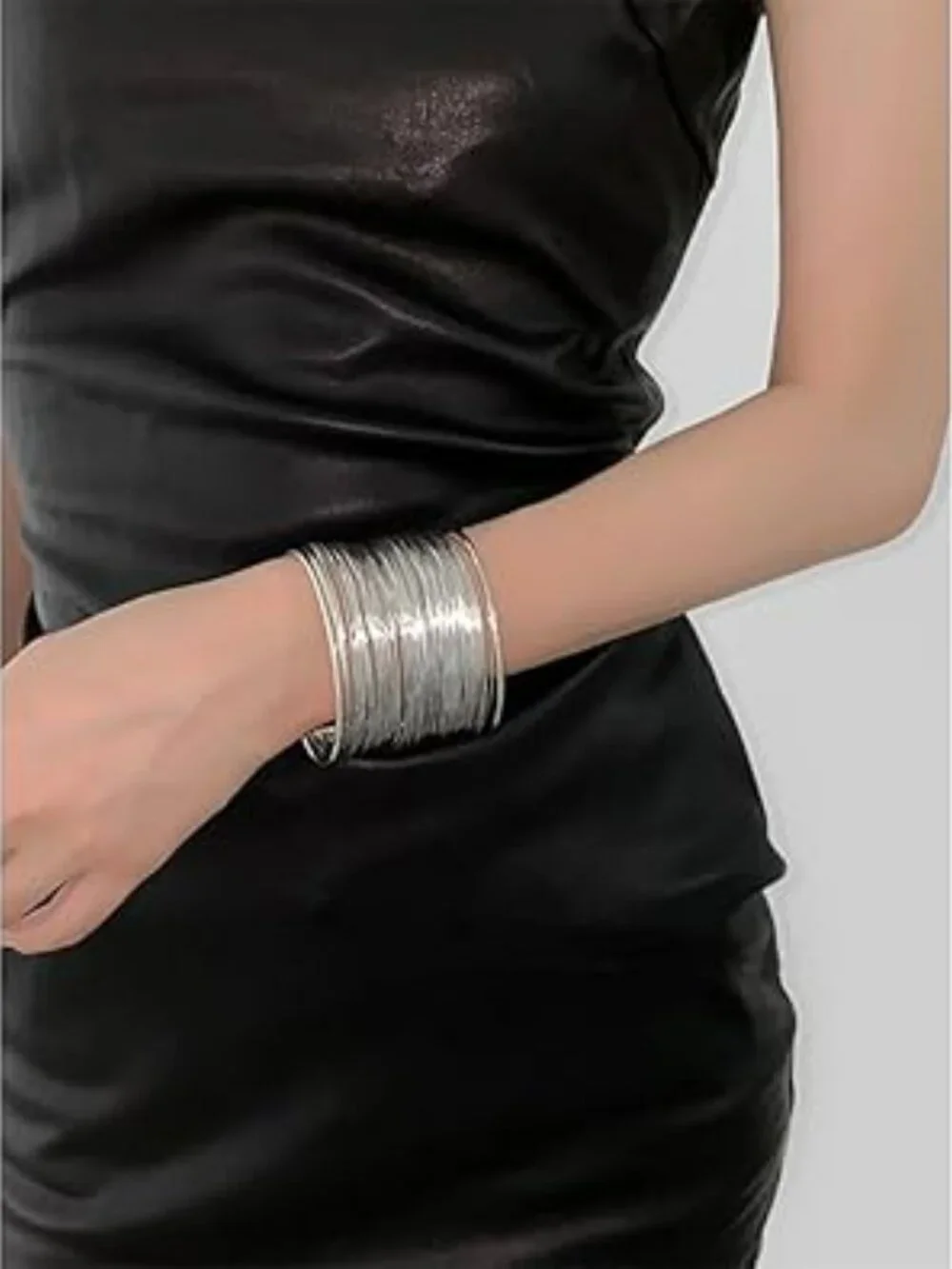 Silver Wide Wire Cuff Chunky Bracelet Open Cuff‎ Arm Layered Boho
